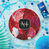 Rood abstract mozaïekglanzend glitterpatroon Monog Papieren Bordje (Feest)