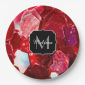 Rood abstract mozaïekglanzend glitterpatroon Monog Papieren Bordje (Voorkant)