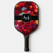 Rood abstract mozaïekglanzend glitterpatroon Monog Pickleball Paddle (Voorkant)