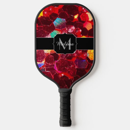 Rood abstract mozaïekglanzend glitterpatroon Monog Pickleball Paddle (Voorkant)