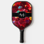 Rood abstract mozaïekglanzend glitterpatroon Monog Pickleball Paddle (Achterkant)