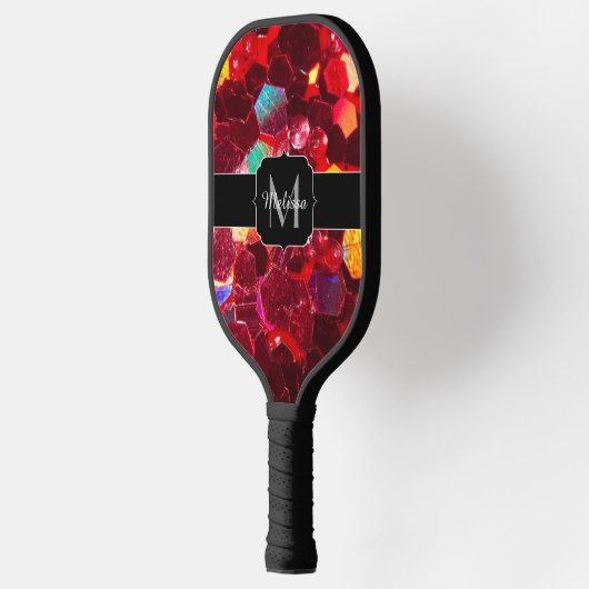 Rood abstract mozaïekglanzend glitterpatroon Monog Pickleball Paddle (Links)