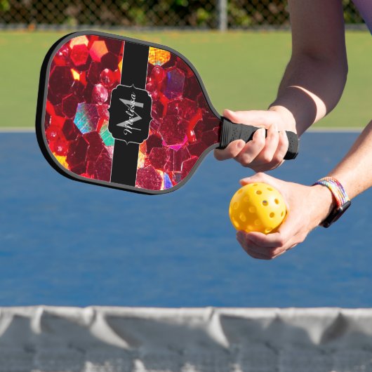 Rood abstract mozaïekglanzend glitterpatroon Monog Pickleball Paddle (Insitu)