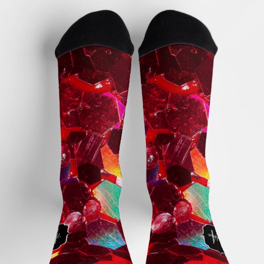 Rood abstract mozaïekglanzend glitterpatroon Monog Sokken (Top)