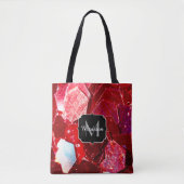 Rood abstract mozaïekglanzend glitterpatroon Monog Tote Bag (Voorkant)