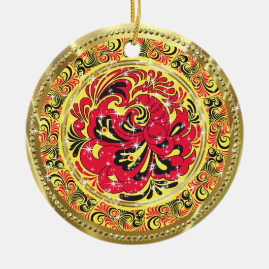 Rood Abstract Phoenix Bird-Gold & Sparkles Keramisch Ornament (Voorkant)