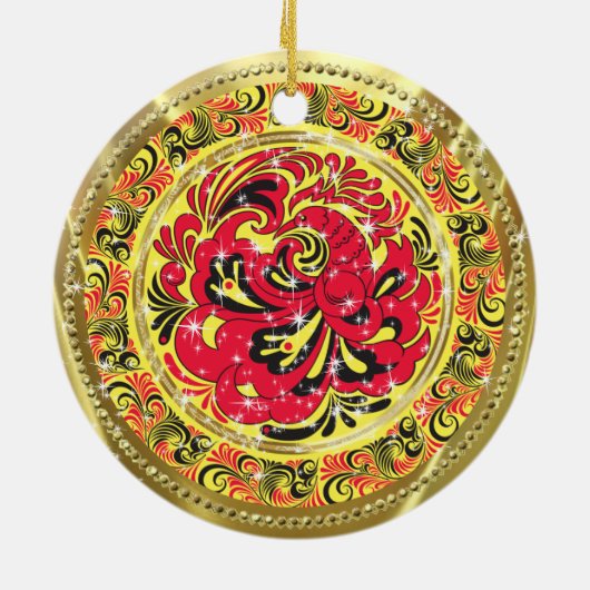 Rood Abstract Phoenix Bird-Gold & Sparkles Keramisch Ornament (Achterkant)