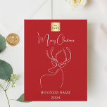 Rood abstract rendier visitekaartje<br><div class="desc">Rode achtergrond,  en een witte abstracte één lijn rendier. Personaliseer en voeg een logo,  naam en jaar toe. Tekst: Vrolijk kerstfeest. Terug: voeg je bericht toe. 1 vel = 1 uitnodiging bedrukt rand tot rand.</div>