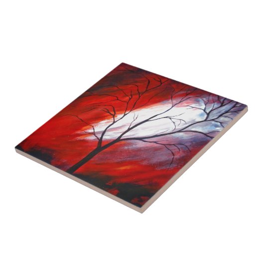 Rood Abstract Tree Artwork Keramische Tegel Tegeltje (Zijkant)