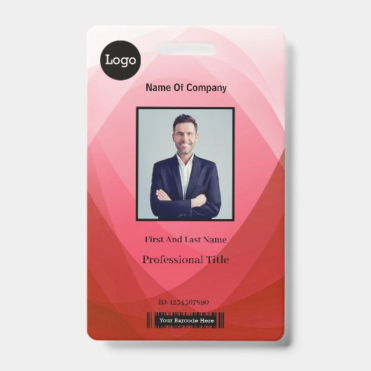 Rood Abstract werknemer foto-ID Badge (Voorzijde)