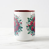 Rood accent met rode rozen patroon tweekleurige koffiemok (Center)