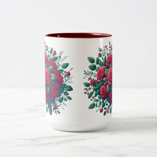 Rood accent met rode rozen patroon tweekleurige koffiemok (Center)