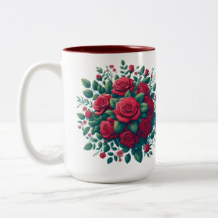 Rood accent met rode rozen patroon tweekleurige koffiemok