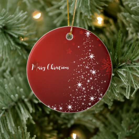 Rood achtergrond met kerstboom met ster keramisch ornament (Boom)