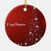 Rood achtergrond met kerstboom met ster keramisch ornament (Voorkant)