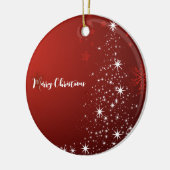 Rood achtergrond met kerstboom met ster keramisch ornament (Links)