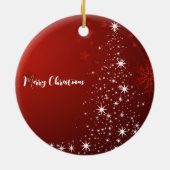 Rood achtergrond met kerstboom met ster keramisch ornament (Achterkant)