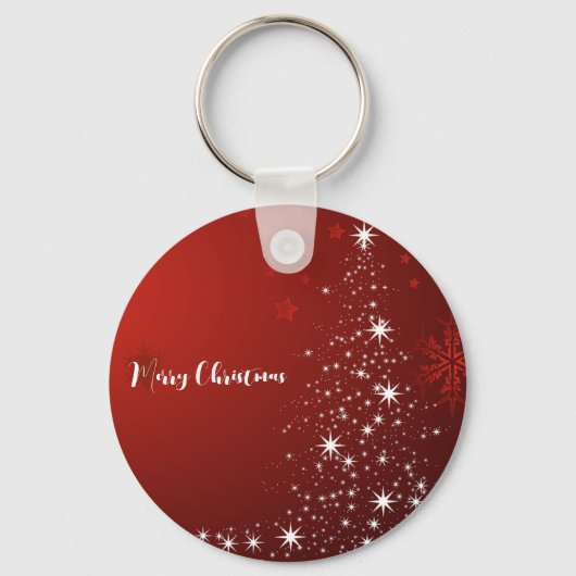 Rood achtergrond met kerstboom met ster sleutelhanger (Voorkant)