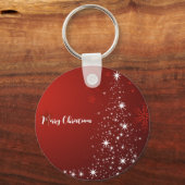 Rood achtergrond met kerstboom met ster sleutelhanger (Voorkant)