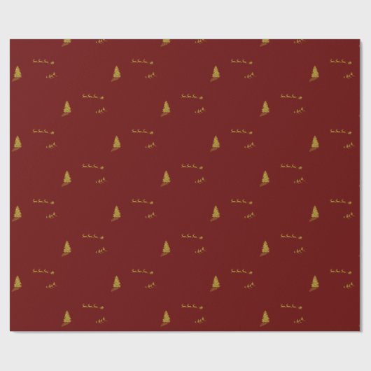 Rood achtergrondgoud rendiervis kerst omloop cadeaupapier (Vlak)