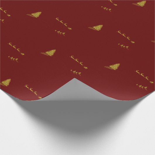 Rood achtergrondgoud rendiervis kerst omloop cadeaupapier (Hoek)