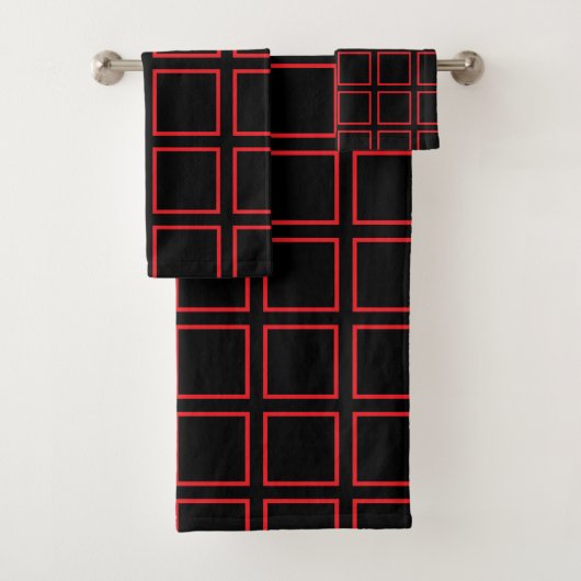 Rood afgedekte vierkantjes zwart bad handdoek (Insitu)