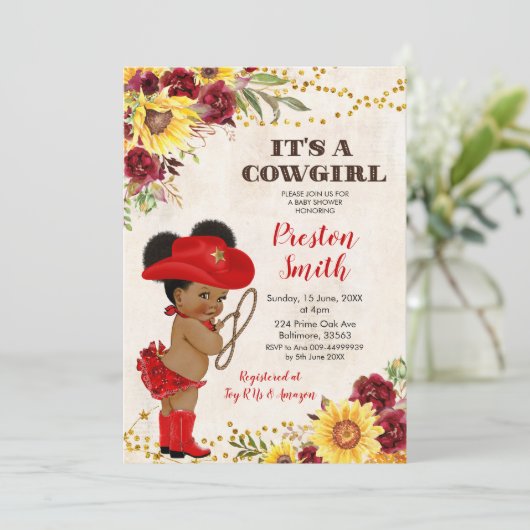 Rood-Afrikaans Roos en Baby shower van zonnebloeme Kaart (Staand voorkant)