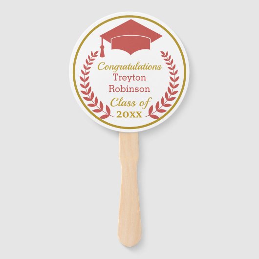 Rood Afstudeerder Pet Afstuderen Foto hand Fan Handwaaier (Voorkant)