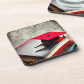 Rood Afstudeerder Pet en boeken Bier Onderzetter (Linkerzijde)