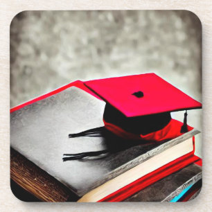 Rood Afstudeerder Pet en boeken Bier Onderzetter