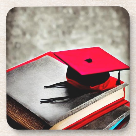 Rood Afstudeerder Pet en boeken Bier Onderzetter (Voorkant)