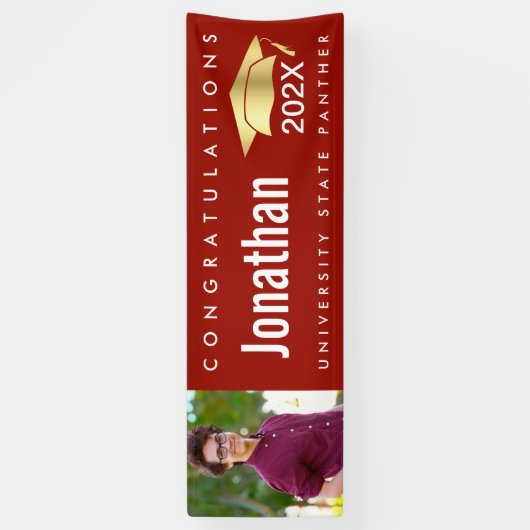 Rood afstuderen 1 foto goud pet modern vet eenvoud spandoek (Verticaal)