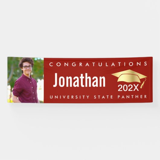 Rood afstuderen 1 foto goud pet modern vet eenvoud spandoek (Horizontaal)