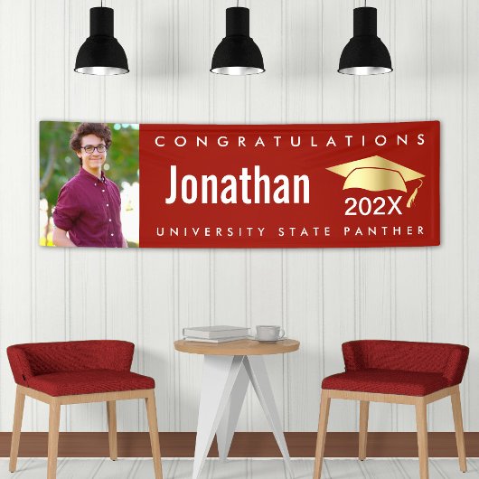 Rood afstuderen 1 foto goud pet modern vet eenvoud spandoek