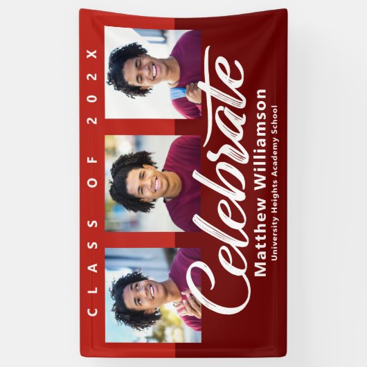 Rood Afstuderen 3 Foto vet Script Modern Minimal Spandoek (Verticaal)