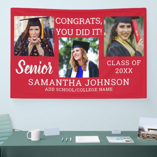 Rood Afstuderen 3 Fotocollagecongratie Hoger Spandoek (Beurs)