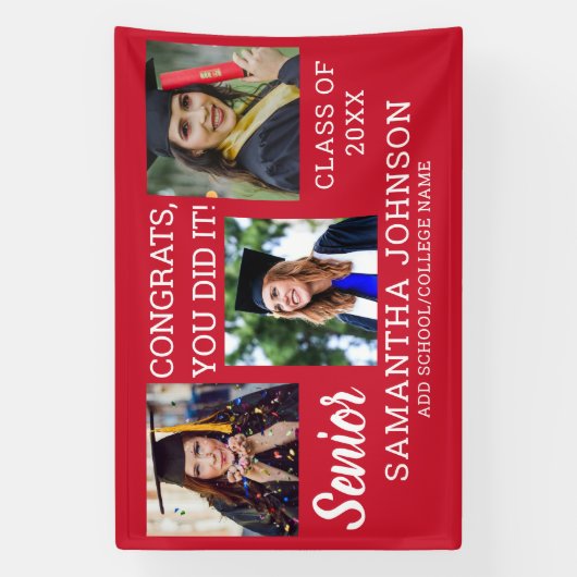 Rood Afstuderen 3 Fotocollagecongratie Hoger Spandoek (Verticaal)