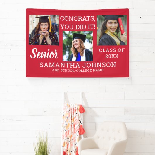 Rood Afstuderen 3 Fotocollagecongratie Hoger Spandoek (Insitu)