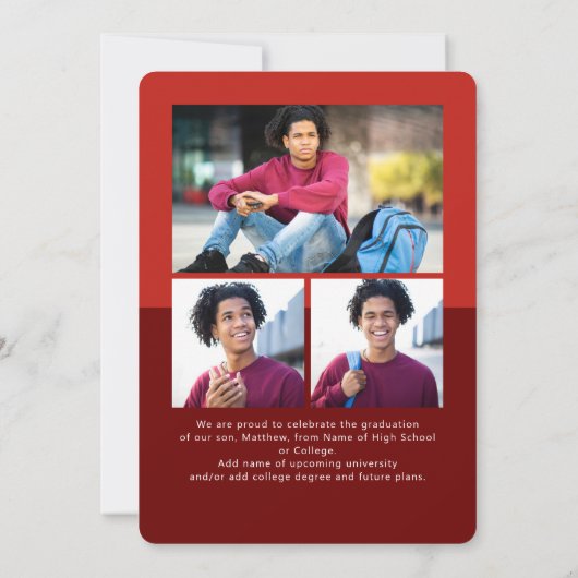 Rood Afstuderen 4 Foto Bold Arch Script Modern Aankondiging (Achterkant)