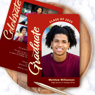 Rood Afstuderen 4 Foto Vetgedrukte Script Arch Rea Folie Uitnodiging