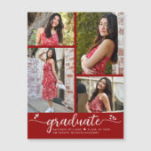 Rood Afstuderen 4 Fotoscript Hearts Modern Girly Magnetische Uitnodiging (Voorkant)