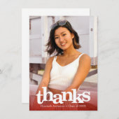 Rood afstuderen foto vet typografie modern bedankkaart (Voorkant / Achterkant)