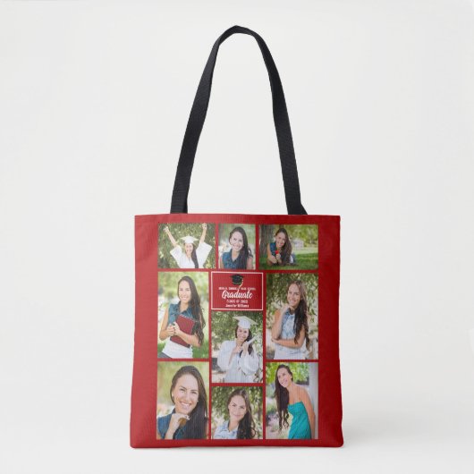 Rood Afstuderen Fotocollage Afstuderen Gift Tote Bag (Voorkant)