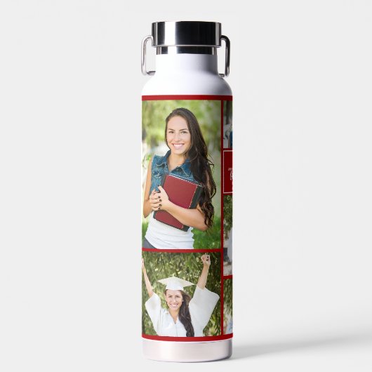 Rood Afstuderen Fotocollage Modern Afstuderen Waterfles (Voorkant)