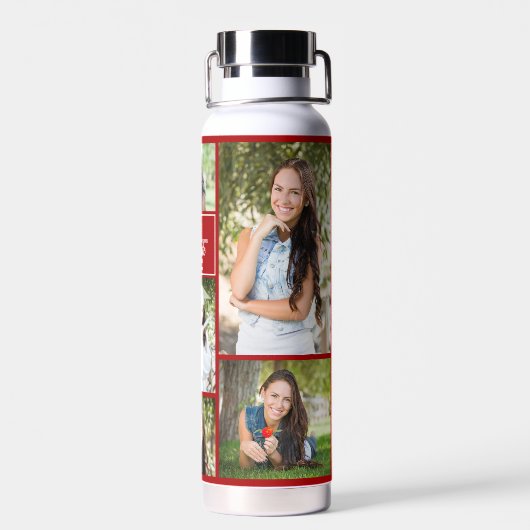 Rood Afstuderen Fotocollage Modern Afstuderen Waterfles (Achterkant)