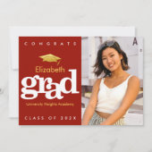 Rood afstuderen fotogoud pet modern vet type aankondiging (Voorkant)