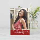 Rood Afstuderen Fotoscript Elegant Hearts Modern Bedankkaart (Staand voorkant)