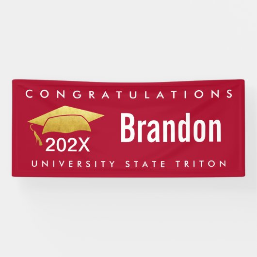 Rood Afstuderen Goud Pet Modern Bold Graphic Eenvo Spandoek (Horizontaal)