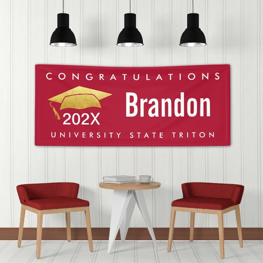 Rood Afstuderen Goud Pet Modern Bold Graphic Eenvo Spandoek