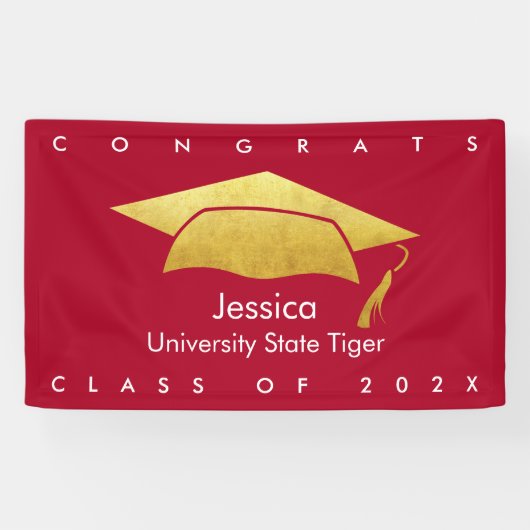 Rood Afstuderen Goud Pet Vet Modern Eenvoudige Gra Spandoek (Horizontaal)